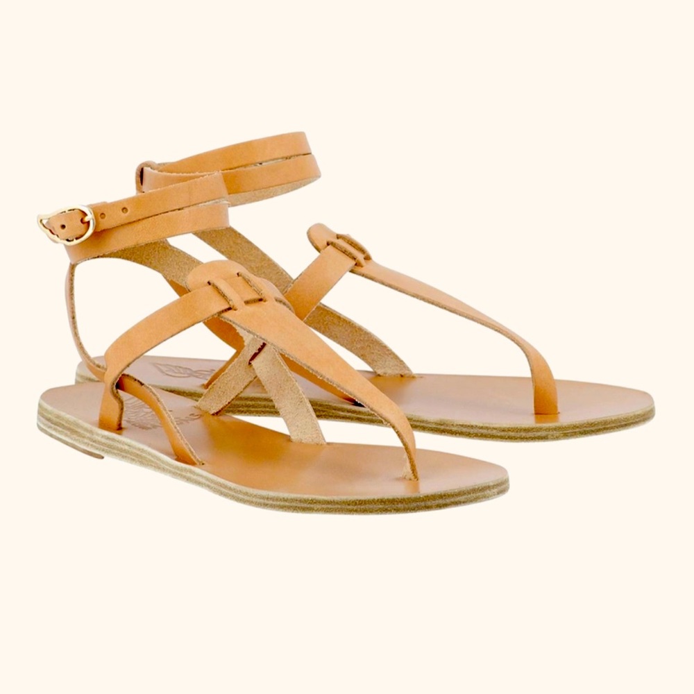 NIB Ancient Greek Sandals Estia Vachetta Natural Ankle Strap T-strap Sandals